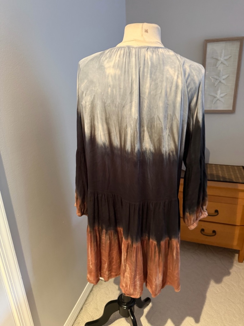 River and Sky Haven Long Sleeve Mini Dress - Soft Blue, Black, Brown in Large - Picture 11 of 13